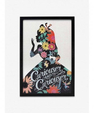 Fashion Disney Alice in Wonderland Curiouser and Curiouser Floral Framed Wood Wall Decor $19.17 Décor