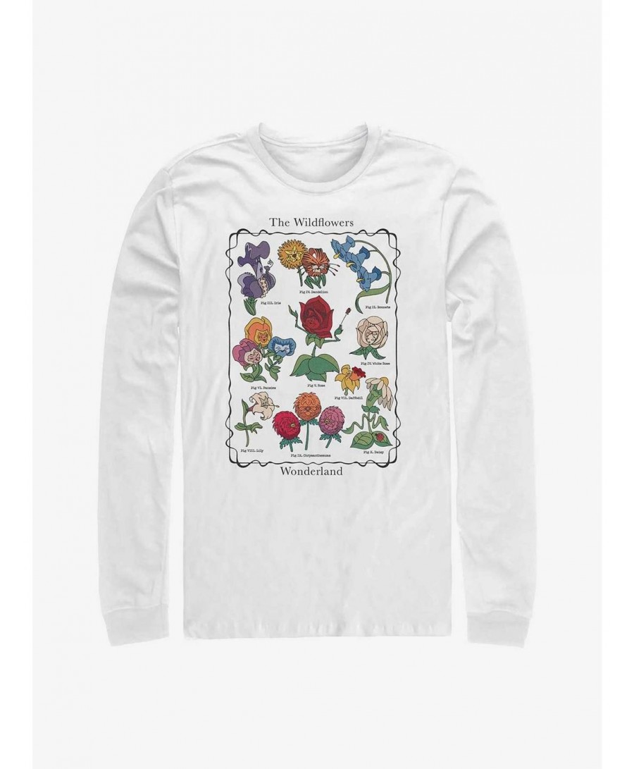 Big Sale Disney Alice in Wonderland Wildflowers Chart Long-Sleeve T-Shirt $16.45 T-Shirts