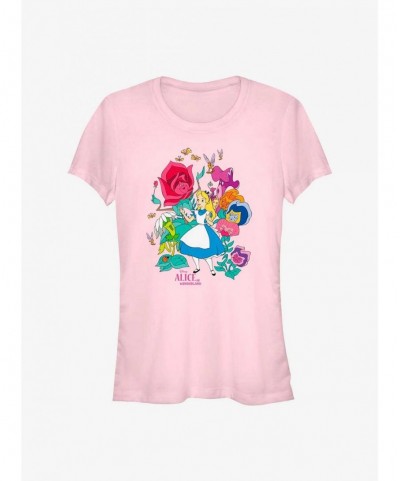 Discount Sale Disney Alice In Wonderland Floral Forest Girls T-Shirt $12.20 T-Shirts