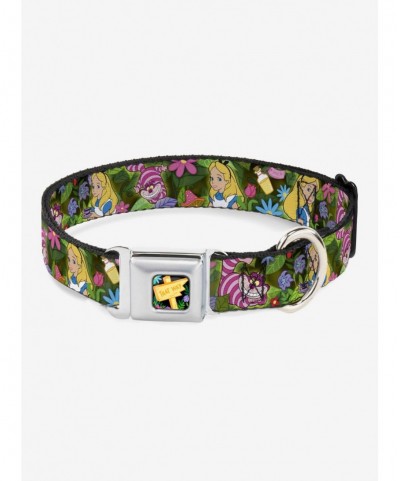 Big Sale Disney Alice In Wonderland Cheshire Cat Flowers Seatbelt Buckle Dog Collar $12.45 Pet Collars