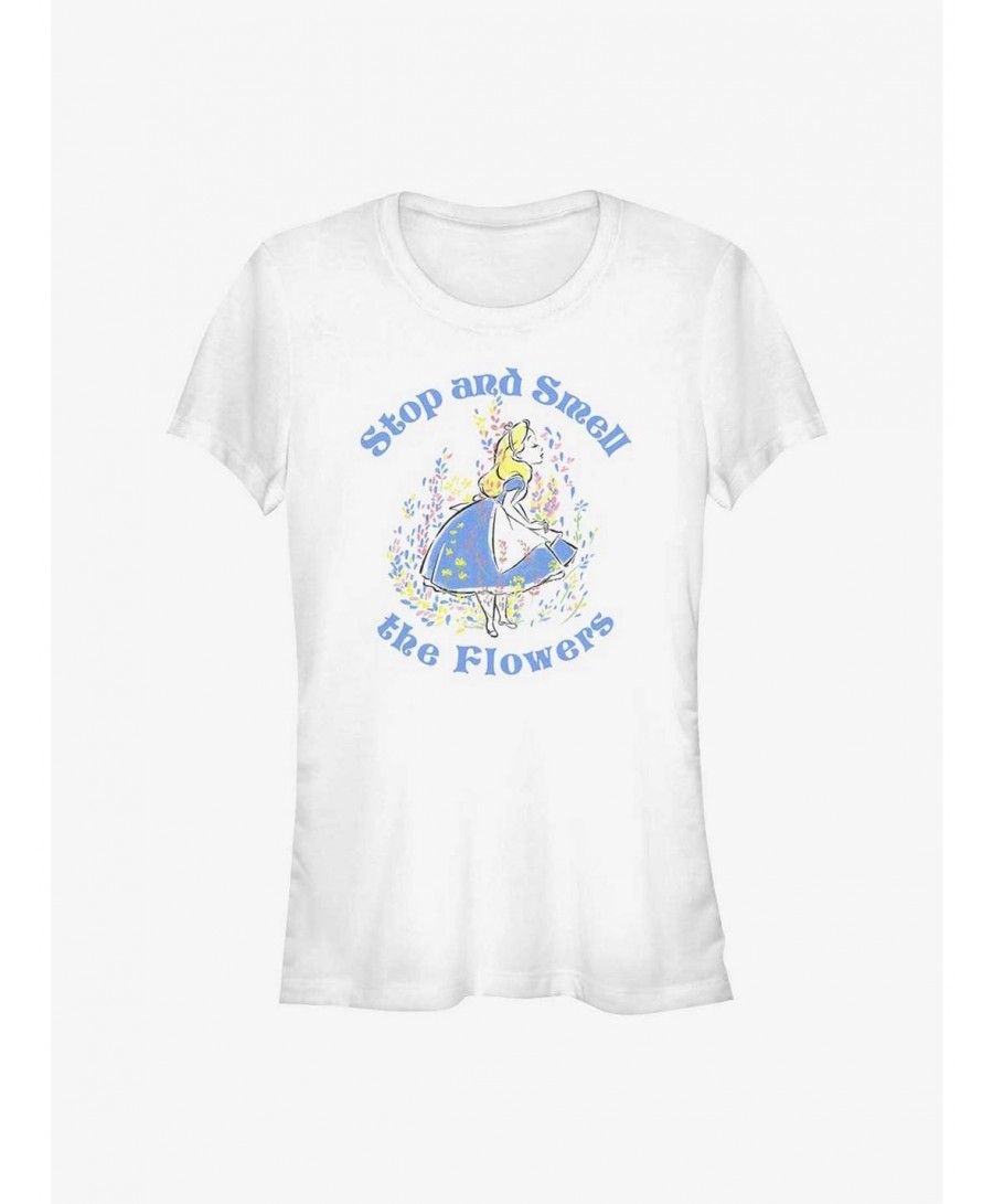 Exclusive Price Disney Alice In Wonderland Stop And Smell The Flowers Girls T-Shirt $10.96 T-Shirts